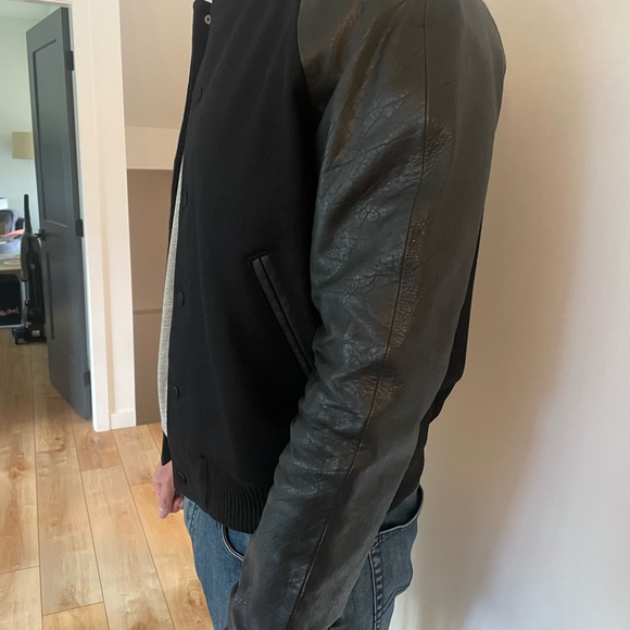 ALL SAINTS Manta Leather Sleeved Bomber Jacket - Size Medium - NWTIB - Picture 7 of 10